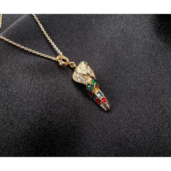 Vintage Nolan Miller Gold-Tone Parrot Pendant Necklace With Crystals & Multicolo - Picture 3 of 7